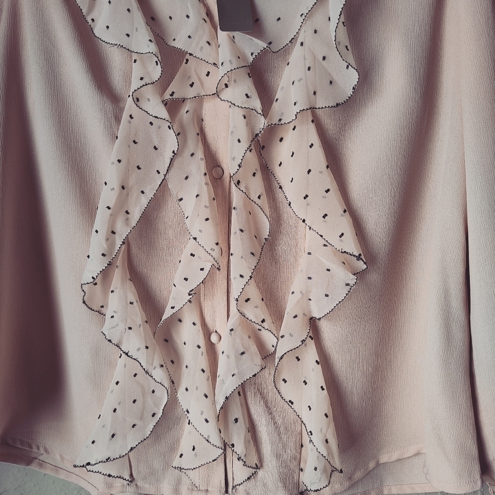 Chico's Dot Ruffle Blouse Long Sleeve Button Front Light Pink size 2 (L) - Picture 7 of 12